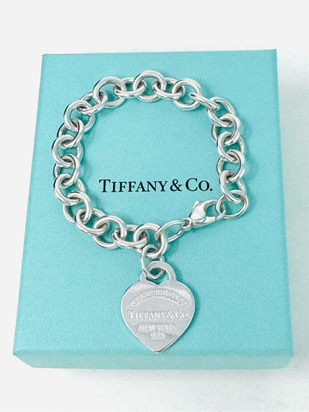 Authentic Tiffany & Co. Enamel Blue Return To Heart Tag Charm Bracelet - Picture 8 of 9